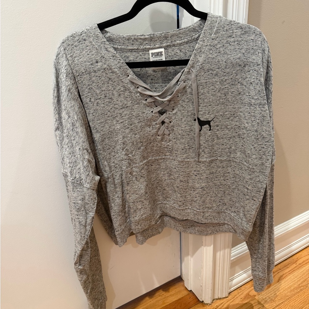 PINK Victoria's Secret Gray Lace-Up Top